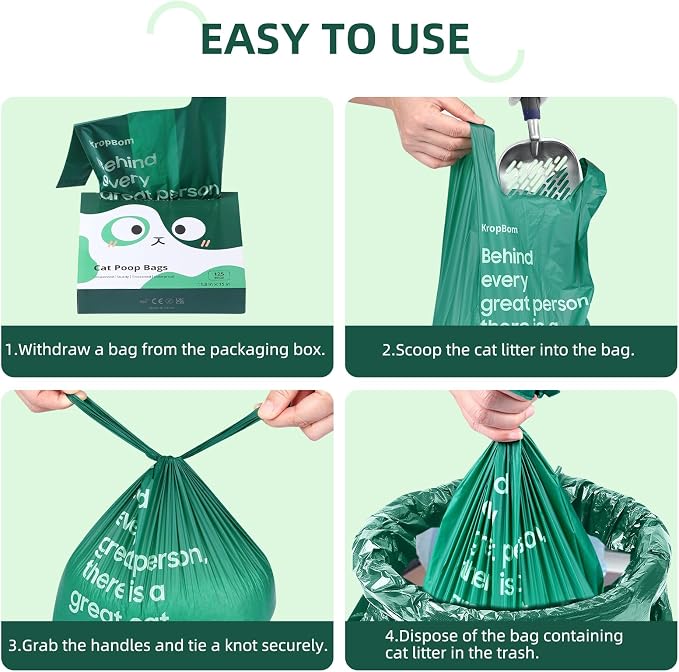 60 Count Cat Poop Bags Large Pet Waste Sacks with Handles, Disposable Litter Bags for Pet Poop, Extra-Thick Waste Bags Easy Tie Leak-Proof Strengthen Unscented
