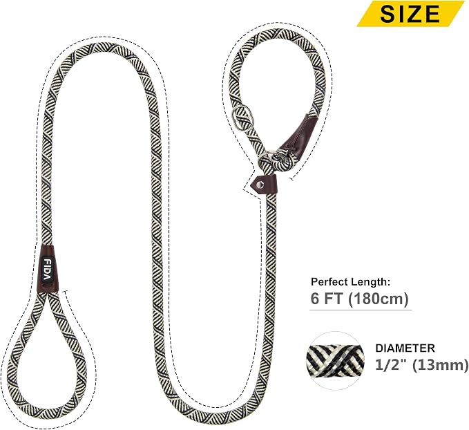 Fida Durable Slip Lead Dog Leash Bulk Pack of 5, Heavy Duty 1/2" x 6 FT Comfortable Strong Rope Slip Lead for Large, Medium & Small Dogs No Pulling Pet Training Leash with Highly Reflective (Grey)