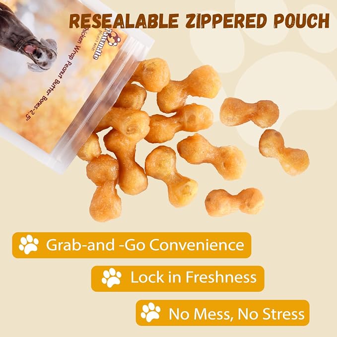 Pawmate Dog Treats Chicken Wrapped Peanut Butter Bones 2.5'', Easily Digestable Dog Chews Rawhide Free Grain Free, Chewy Training Treats Snacks for Small Medium Large Dogs, 10.6 oz