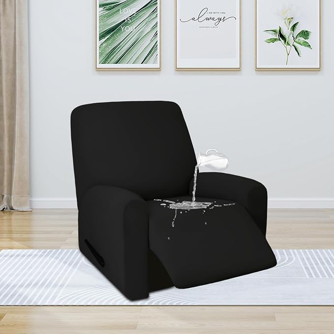 PureFit 100% Dual Waterproof Couch Cover Slipcovers for Couches and Sofas - Stretch Non Slip Fleece Sofa Covers Washable, Leakproof Furniture Protector for Kids, Pets, Dog (Recliner, Black)