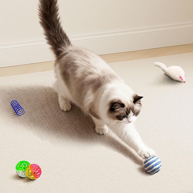 Cat Toys for Indoor Cats, 34 Packs Interactive Cat Toy Set with Colorful Springs Toys, Mouse Toy, Catnip Ropes, Balls, Bells, and Sisal Ball for Kitten Toys