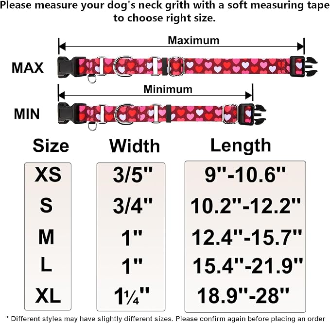 Pink Martingale Collar for Dogs with Buckle Adjustable Heart Valentines Dog Collars (Burgundy Love, Large)
