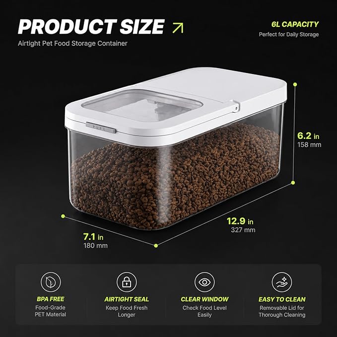LivLab Mker Dog Food Storage Container - 6L/6KG/10LBS Pet Food Storage Containers With Lids & Scooper, BPA Free Airtight Storage Containers Store Dry Food For Kitchen Pantry