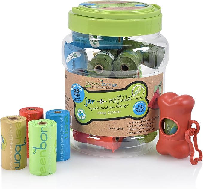 Greenbone Jar-O-Refills Dog Poop Bags & Dispenser, 28 Rolls - 336 Refill bags