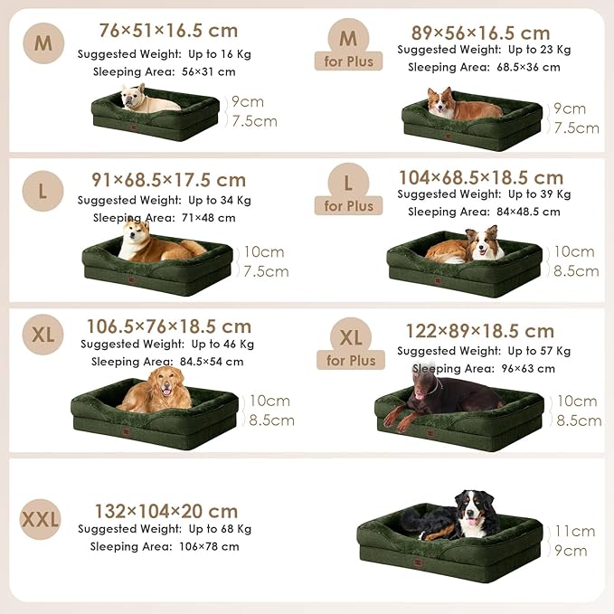 EHEYCIGA Orthopedic Dog Bed for Large Sized Dog, 41x27 Inch Large Memory Foam Dog Couch Bed with Sides, Waterproof Liner & Washable Removable Cover, Bolster Pet Sofa, Dark Green