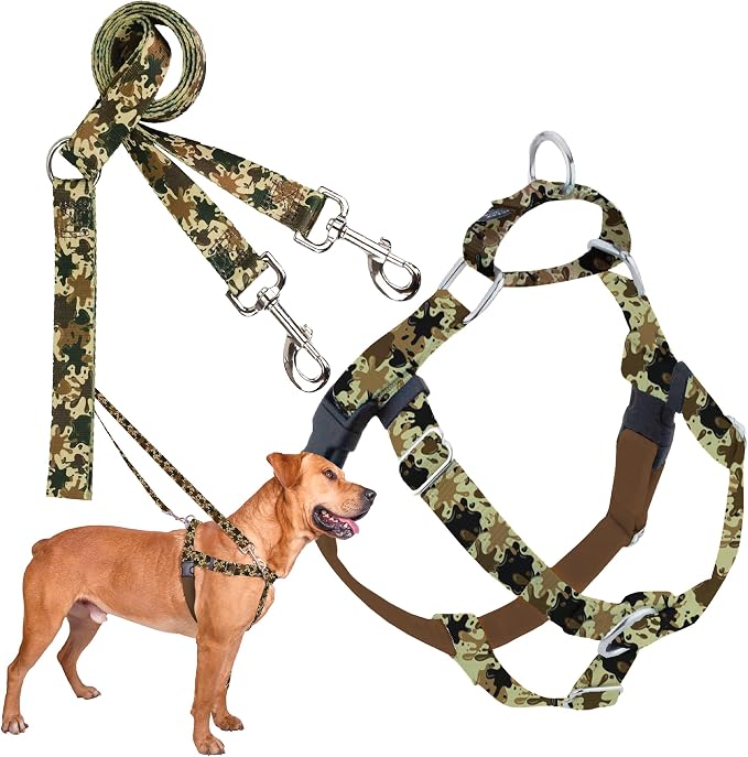 2 Hounds Design - Freedom No-Pull Harness & Training Leash in Green Mud | Dual Leash Loops, No Pulling on Walks | Lined to Prevent Chaffing | for Large Sized Dogs (Size L, Chest 28”- 32”)