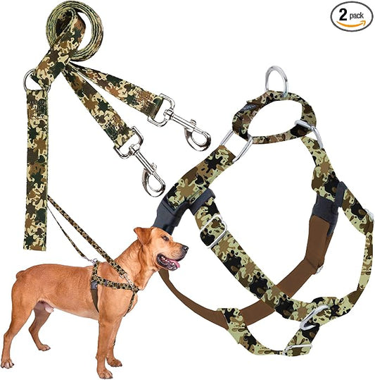 2 Hounds Design - Freedom No-Pull Harness & Training Leash in Green Mud | Dual Leash Loops, No Pulling on Walks | Lined to Prevent Chaffing | for Large Sized Dogs (Size M, Chest 24”- 28”)