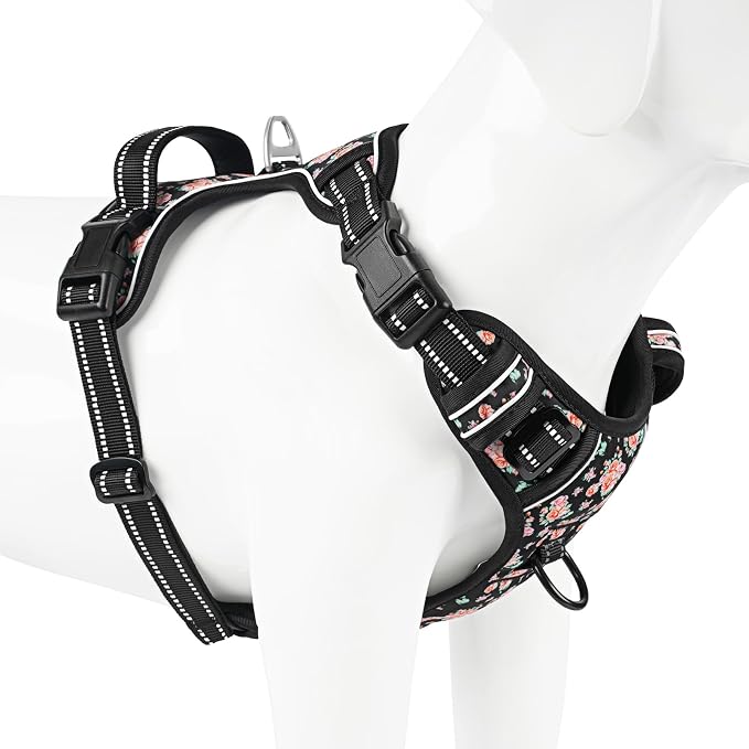 Timos Dog Harness, NO Need Go Over Dogs Head 3 Snap Buckles with 2 Leash Clips, Adjustable Soft Padded No-Pull Dog Harness, Reflective No-Choke Pet Oxford Vest for Small Medium Large Dogs