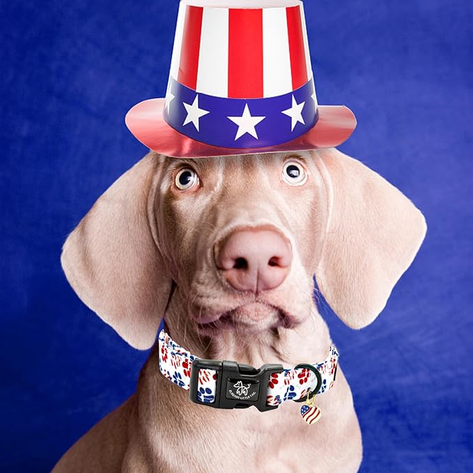 Elegant little tail Independence Dog Collar, 4th of July Holiday Pet Collars Cotton Patriotic Puppy Girl or Boy Soft Pet Gift Adjustable Dog Collar for Small Medium Large Dogs
