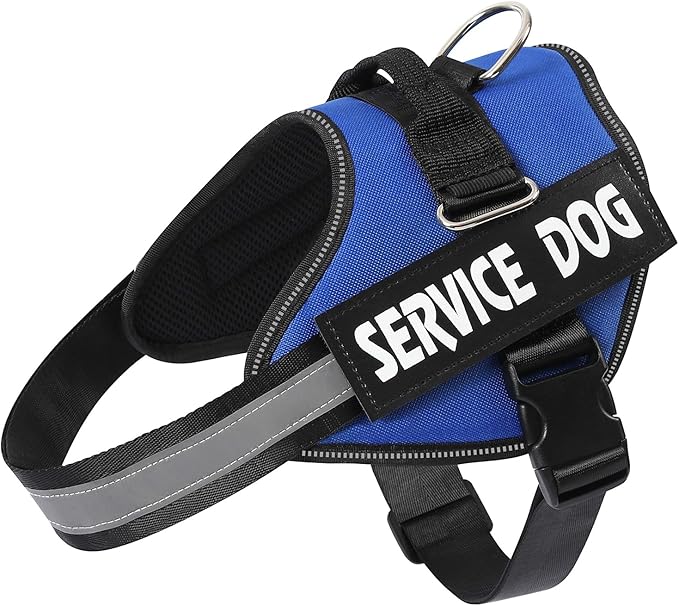 MUMUPET Service Dog Harness, No Pull Reflective Adjustable with Handle, Soft Breathable Padding for Small Dogs, 2 Removable Velcro Patches (Blue, S)
