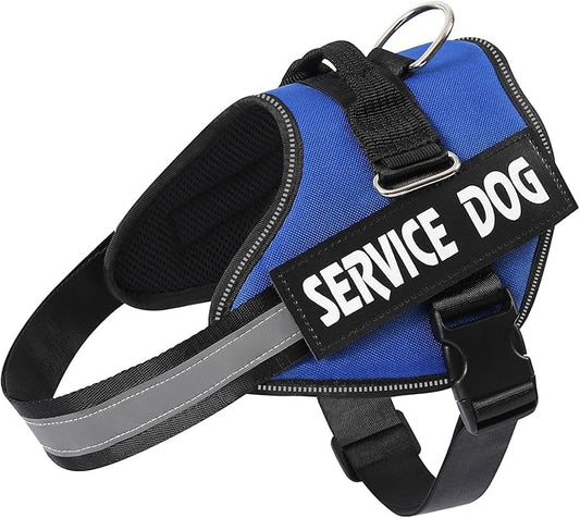 MUMUPET Service Dog Harness, No Pull Reflective Adjustable with Handle, Soft Breathable Padding for Small Dogs, 2 Removable Velcro Patches (Blue, S)