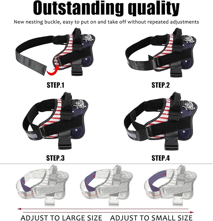 Dog Harness, No-Pull Reflective Dog Vest, Breathable Adjustable Pet Harness with Handle for Outdoor Walking - No More Pulling, Tugging or Choking (Flag, Large)