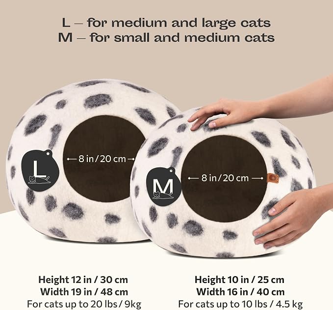 MEOWFIA Cat Cave – Premium Felt Cat Enclosure for Indoor Cats, Handmade Merino Wool (Snow Leopard, Large)