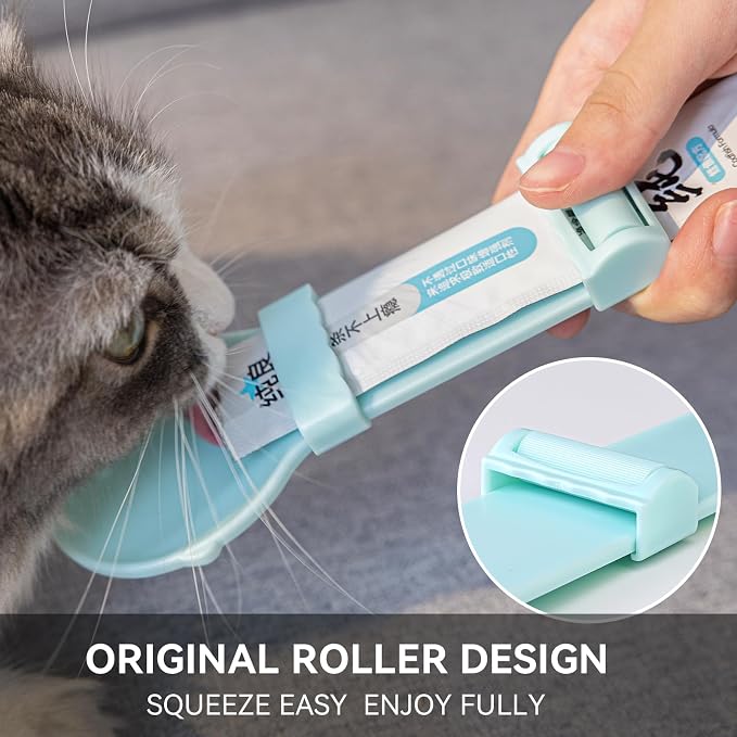 BOWERBIRD 3-in-1 Multi-Function Food Spoon & Can Opener with Squeeze Feeder Tube | Feeding Spoon for Wet Food, Cat Treats & Supplements | Cat Strip Feeder for Easy Lickable Treats (2PCS)