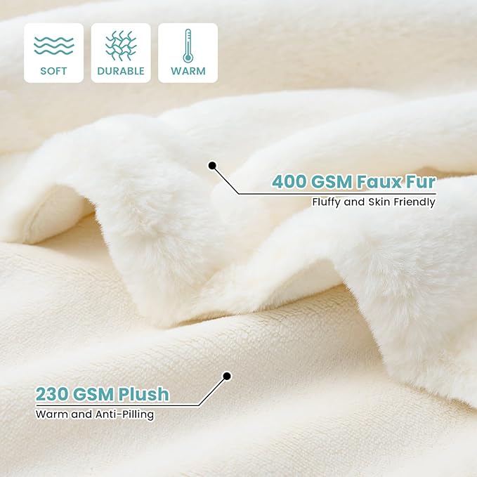 COZY KISS Waterproof Pet Blanket, Ultra Soft Luxury Faux Fur Throw Blanket for Couch, Cozy Warm Plush Blanket for Sofa Bedroom Living Room, Liquid Pee Proof for Large Dog or Cat, 40x60 inch, Cream