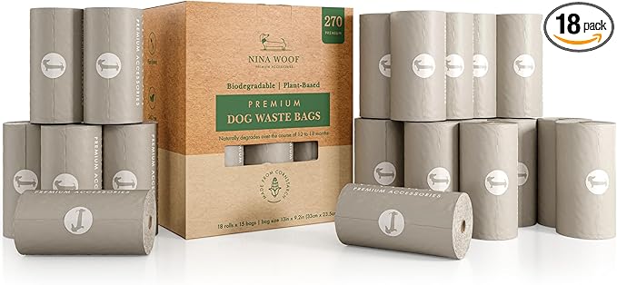 100% Certified Home Compostable and Biodegradable Dog Poop Bags - ASTM D6400 & EN 13432 Compliant dog poop bags rolls – 270 Bags – 18 x Rolls of Plant Based Poop Bags for dogs - Thick Poop Bags