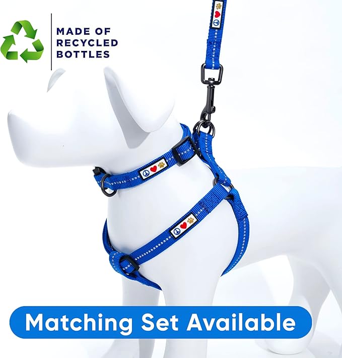 Pawtitas Recycled Reflective Step-in Dog Harness – Adjustable No-Pull Vest for Puppies to Seniors, Safe & Comfortable L Blue