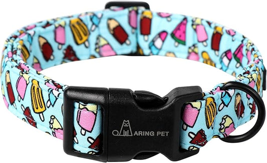 ARING PET Summer Dog Collar, Cute Blue Ice Cream Doggy Collars for Puppy Small Medium Large Boy Girl Dogs Pet, for Daily Photos Outdoor Beach Walking Picnic, S