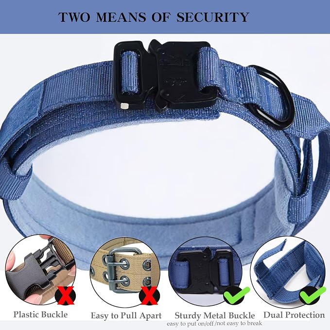 Tactical Dog Collar Adjustable Military Nylon Dog Collar with Control Handle and Heavy Duty Metal Buckle for Medium and Large Dogs (Dark Blue,XL)