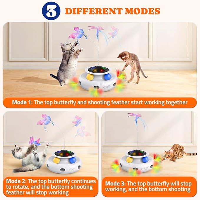 Pawtners Interactive Cat Toy, 4 in 1 Automatic Interactive Kitten Toys for Indoor Cats Rechargeable with Fluttering Butterfly, Track Balls and Ambush Feather