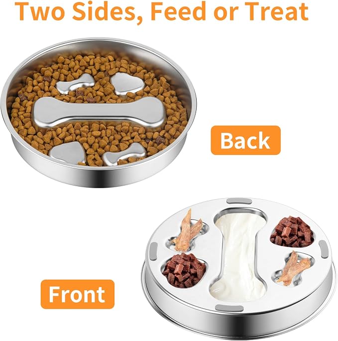 Novery Slow Feeder Dog Bowl - 2 Cups Stainless Steel Dog Slow Feeder Food Bowl, Metal Non-Slip Lick Plate,Puppy or Cat Food Holder,Pet Supplies,Puzzle Maze Dish for Medium Sized Breeds