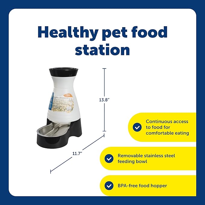 PetSafe Healthy Pet Food Station - Medium, 4 lb Kibble Capacity - Gravity Pet Feeder Dry Food Dispenser, Automatic Cat Feeder, Small to Medium Dog Feeder - Removable Stainless Steel Bowl Included