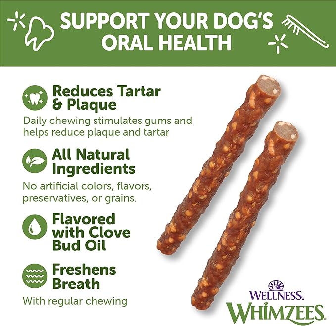 Whimzees Wellness Veggie Sausage Natural Dog Dental Treat, Chews, Freshens Breath, Small Size, 14.81 oz Bag, 28 Count
