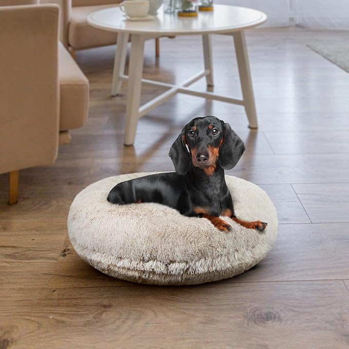 Bessie + Barnie Bagel Bed for Dogs and Cats – Round Pet Bed with 360-Degree Zipper, Waterproof Liner, Machine Washable Cover, Eco-Friendly Polyfill – Plush Donut Puppy Bed for Dogs