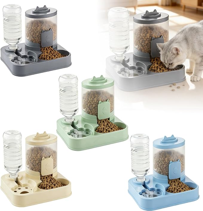 2 in 1 Automatic Pet Feeder Water Dispenser, Adjustable Elevated Raised Stand Feeder, Automatic Cat Feeder with Non Slip Base for Small Medium Dog Puppy Cat, Easy to Clean (Color C)