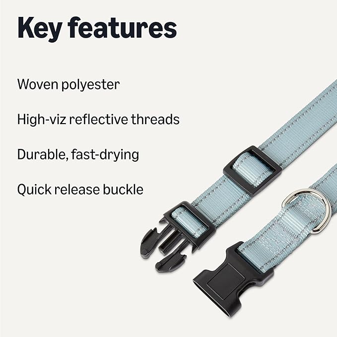 Amazon Basics Reflective Polyester Dog Collar with Quick-Release Buckle, Adjustable, XL
