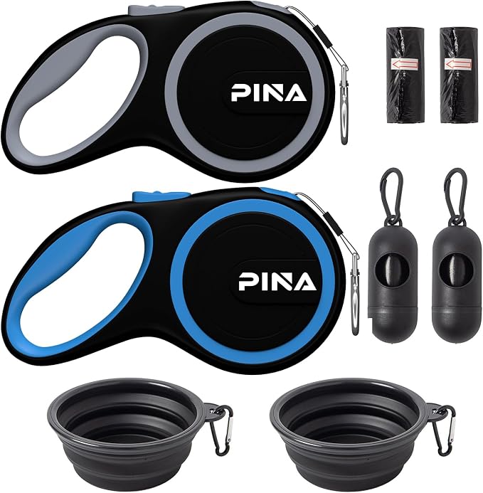 PINA Retractable Dog Leash, 26ft Dog Leash for Small Medium Large Dogs Up to 110lbs, 360° Tangle-Free Strong Reflective Nylon Tape, with Anti-Slip Handle, One-Handed Brake, Lock - 2PACK