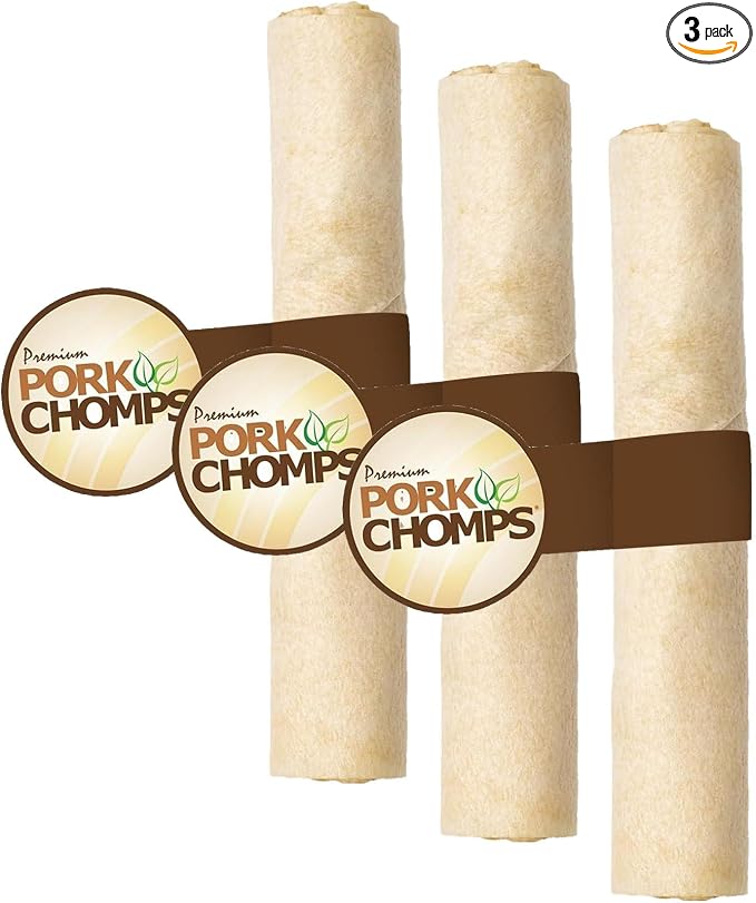Pork Chomps Baked Pork Skin Dog Chew, 8-inch Roll, 1 Count (Pack of 3)