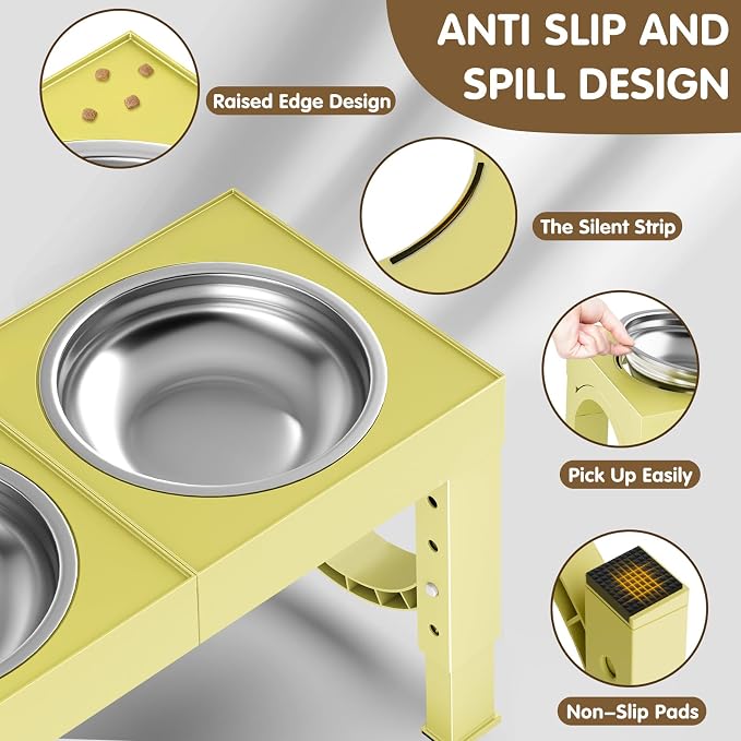 XIAZ Elevated Dog Bowls Large Breed Raised Dogs Bowl Stand Large/Medium Sized Dog Stainless Steel Food Water Bowl Stands 5 Heights Adjustable 9/11/12/15in Pet Feeder Dish Station