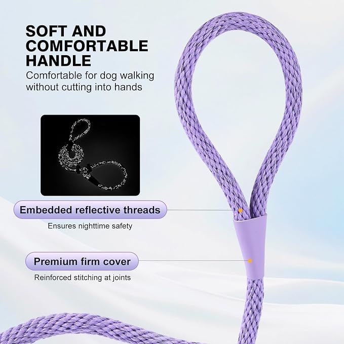 Lynxking Dog Leash Slip Lead Reflective Breathable Rope Comfortable Strong No Pull Slip On Pet Training Lead for Dogs (Light Purple, Small 3/8 inch x 6ft)