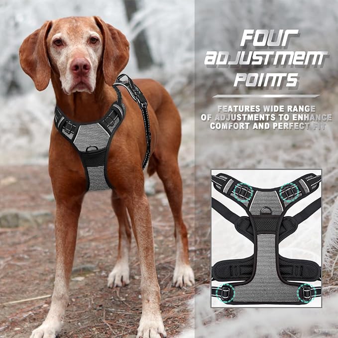 BARKBAY No Pull Dog Harness Front Clip Heavy Duty Reflective Easy Control Handle for Large Dog Walking(Dark Grey,M)