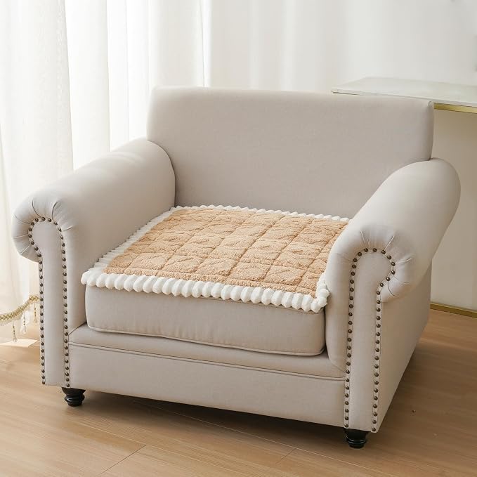 Fuzzy Couch Covers for Dogs, Non Slip Thick Dog Couch Cover Protector, Plush Pet Couch Covers for Sofa Washable, Soft Sofa Cushion Slipcovers Pet Friendly(1PC, Light Brown, 27.6”x27.6”)