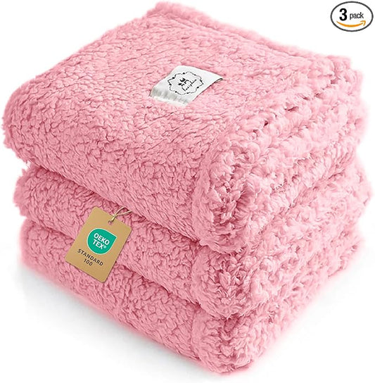 Luciphia 1 Pack 3 Calming Dog Blanket Fluffy Premium Fleece Pet Blankets Soft Sherpa Throw for Dogs Puppy Cat Pink Medium (30" x20")