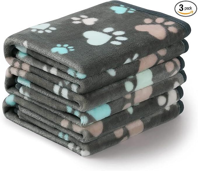 Luciphia 1 Pack 3 Blankets Fluffy Premium Fleece Pet Blanket Flannel Paw Printed Throw for Dog Cat(Small 23x16'', Grey)