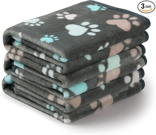 Luciphia 1 Pack 3 Blankets Fluffy Premium Fleece Pet Blanket Flannel Paw Printed Throw for Dog Cat(Large 41x31'', Grey)