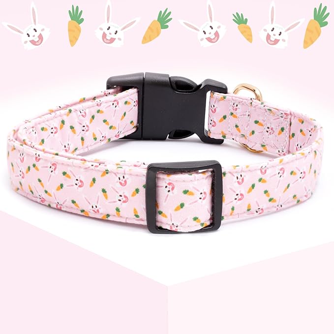 Faygarsle Cute Easter Collar for Small Medium Large Dogs Girl Boy Female Male Dog Pink Cotton with Adorable Rabbit Print Puppy Collar with Easter Egg Charm M