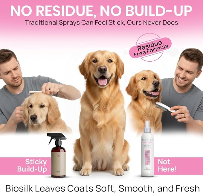 BioSilk for Dogs Silk Therapy Detangling and Shine Protecting Spray, pH Balanced Leave-in Mist with Silk and Vitamins for Dematting, Paraben-Free, All Coats and Breeds, 8 Fl Oz - 6 Pack