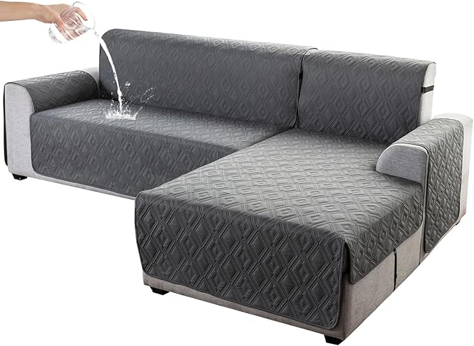 Genina Sectional Couch Covers for Dogs L Shaped Sofa Covers Chaise Lounge Cover Reversible Couch Covers for Sectional Sofa L Shape Furniture Protectors Cover for Pets, Kids (Dark Grey, Sofa Large)