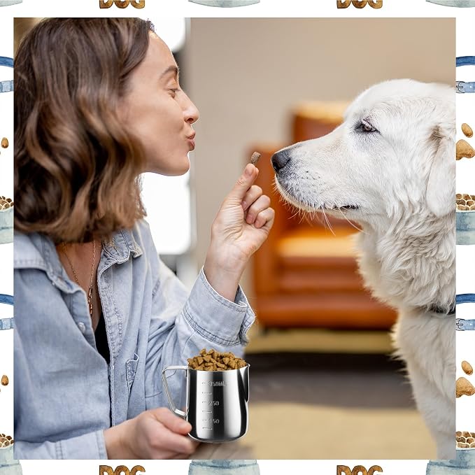1.5 Cup Dog Food Scoop Stainless Steel Dog Food Measuring Cups Pet Food Scoop with Precision Scale Cupeasurements for Dogs,Cats or Bird Foods, Injection Molded and Dishwasher Safe (1.5 CUP)