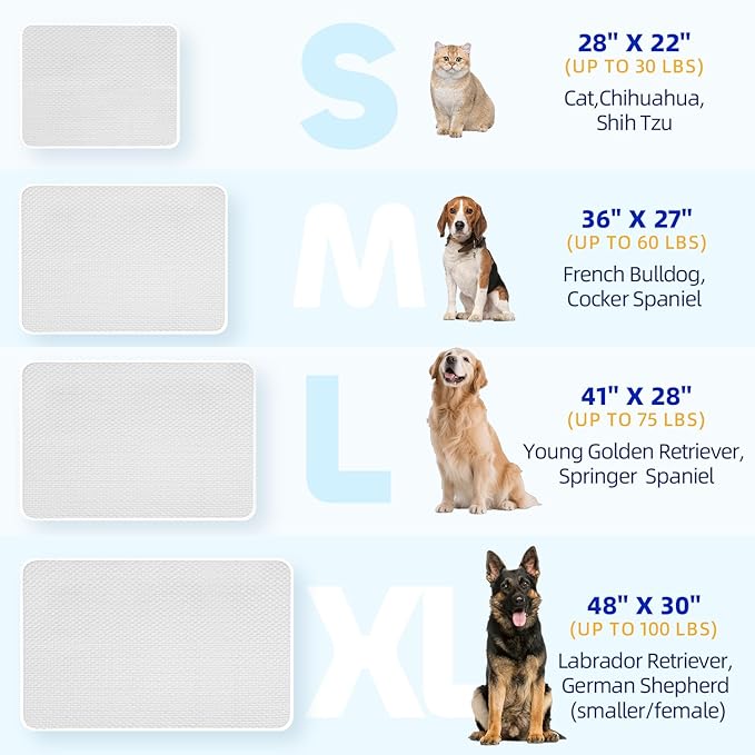 Mora Pets Dog Cooling Mat Instant Self Cooling Pad for Dogs & Cats Breathable Washable Summer Pet Cool Mat Indoor Outdoor, Puppy Cold Blanket for Floor Crate Car Travel Use Medium 36'' x 27'' Grey