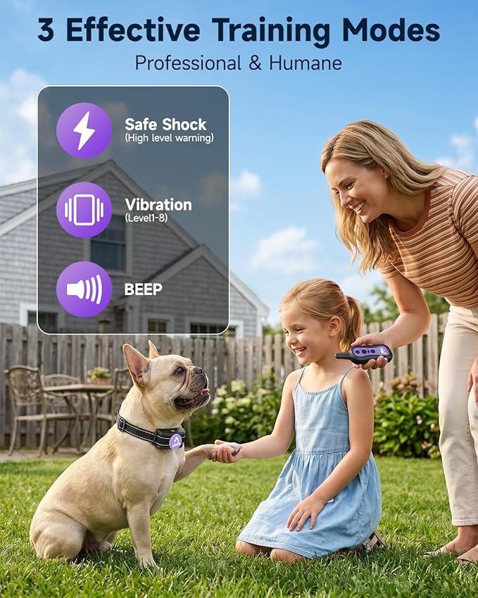 PATPET Dog Training Collar Dog Shock Collar with Remote - 3 Training Modes, Beep, Vibration and Shock, Up to 1000 ft Remote Range, Rainproof for Small Medium Large Dogs