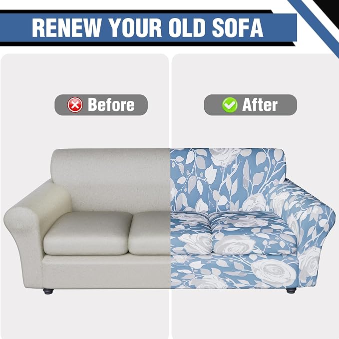 Stretch Couch Covers for 3 Separate Cushion Couch Sofa,Floral Printed Couch Sofa Cover,Washable Sofa Slipcover,Pet Friendly Furniture Protector with Elastic Bottom,Universal Fit for Home(Sofa,Cover)