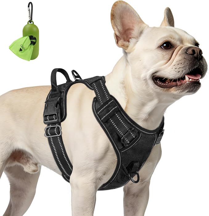 Joytale No Pull Dog Harness for Small Dogs, Reflective Pet Vest with Front Clip, Adjustable Soft Padded Harnesses with Easy Control Handle for Training and Walking, Black, S