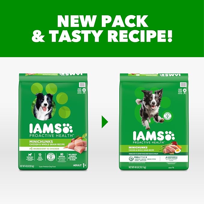 IAMS Proactive Health Adult Minichunks Premium Dry Dog Food, Adult Dog Food Dry Recipe, 40 lb.