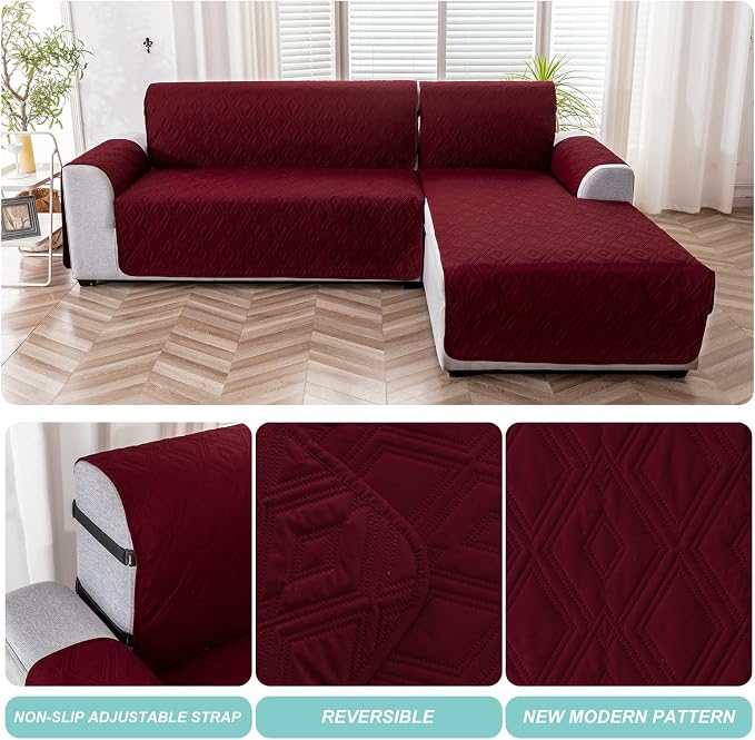 Genina Sectional Couch Covers for Dogs L Shaped Sofa Covers Chaise Lounge Cover Reversible Sofa Cover Sectional Furniture Protector for Pets, Kids (Wine Red, X-Large)