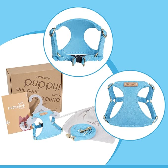 Puppytie xs Dog Harness with Multifunction Dog Leash,Soft Adjustable No Choke Escape Proof Pet Harness Vest,Ocean Blue,XS